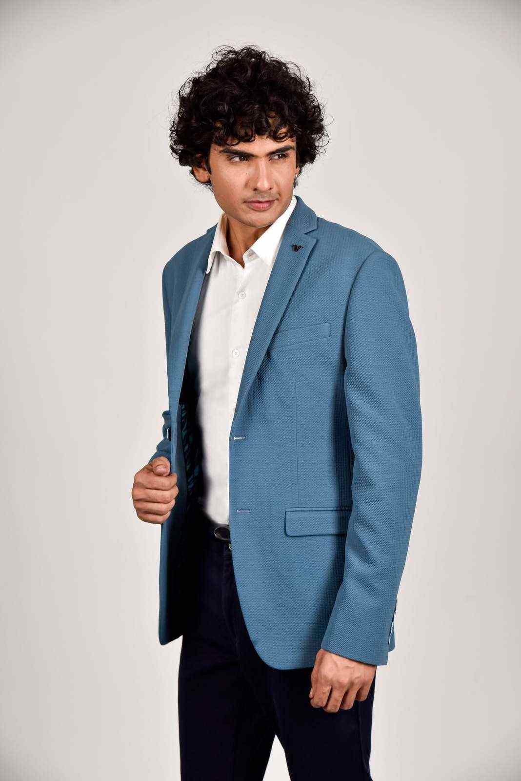 Blue Knitted Blazer house-of-united