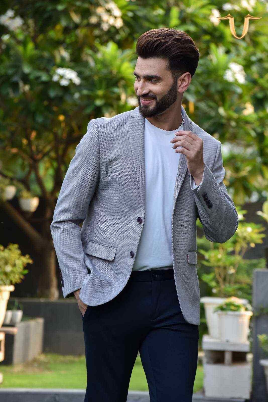 Grey Stretch Knitted Blazer house-of-united