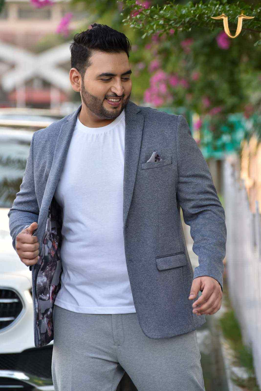 Grey Stretch Knitted Blazer house-of-united