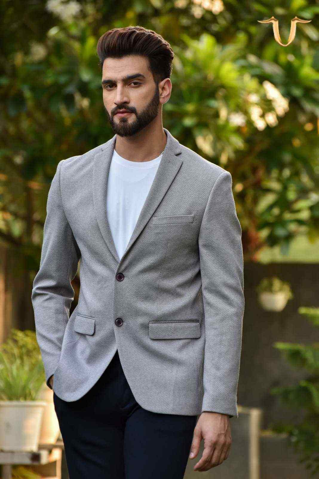 Grey Stretch Knitted Blazer house-of-united