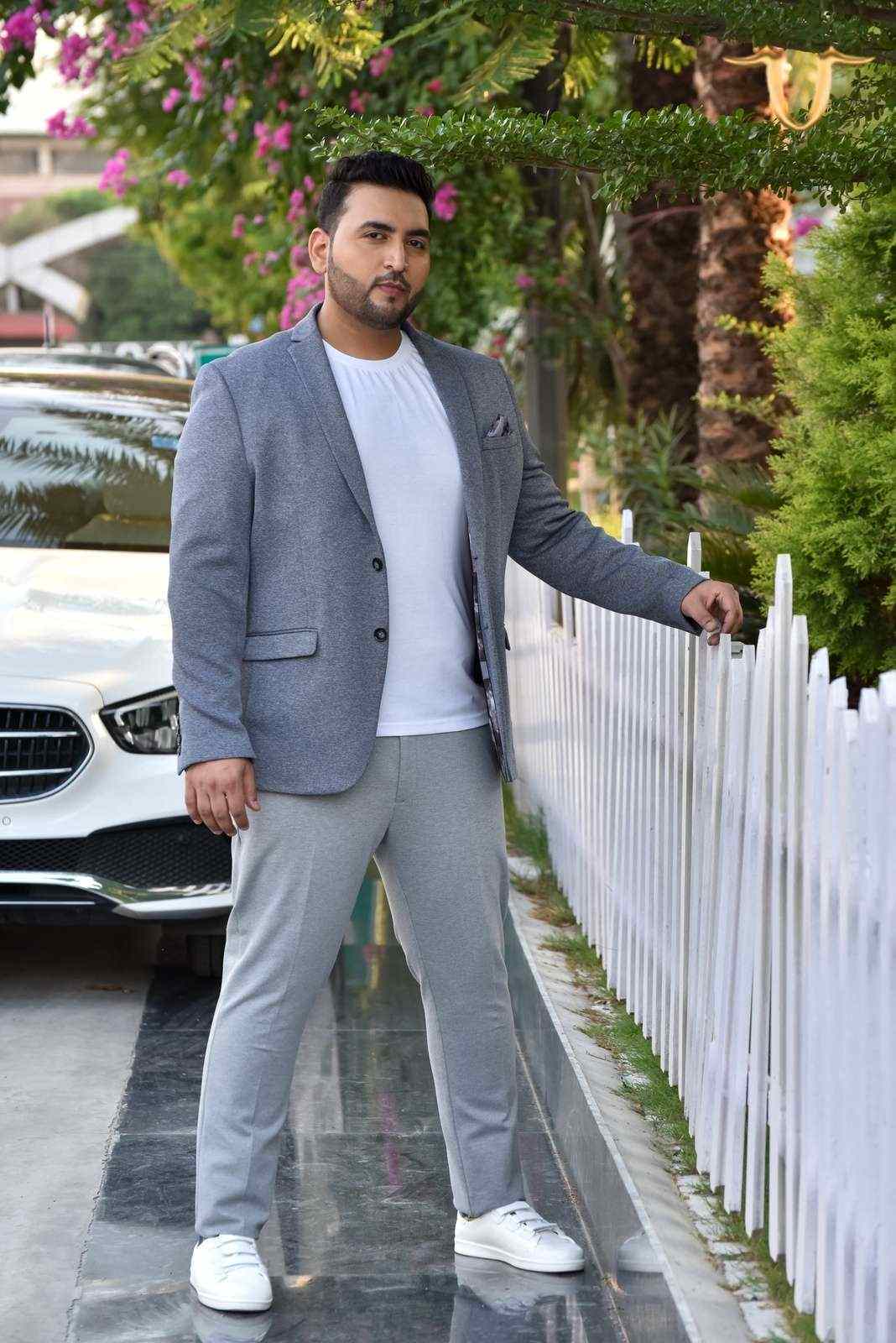 Grey Stretch Knitted Blazer house-of-united