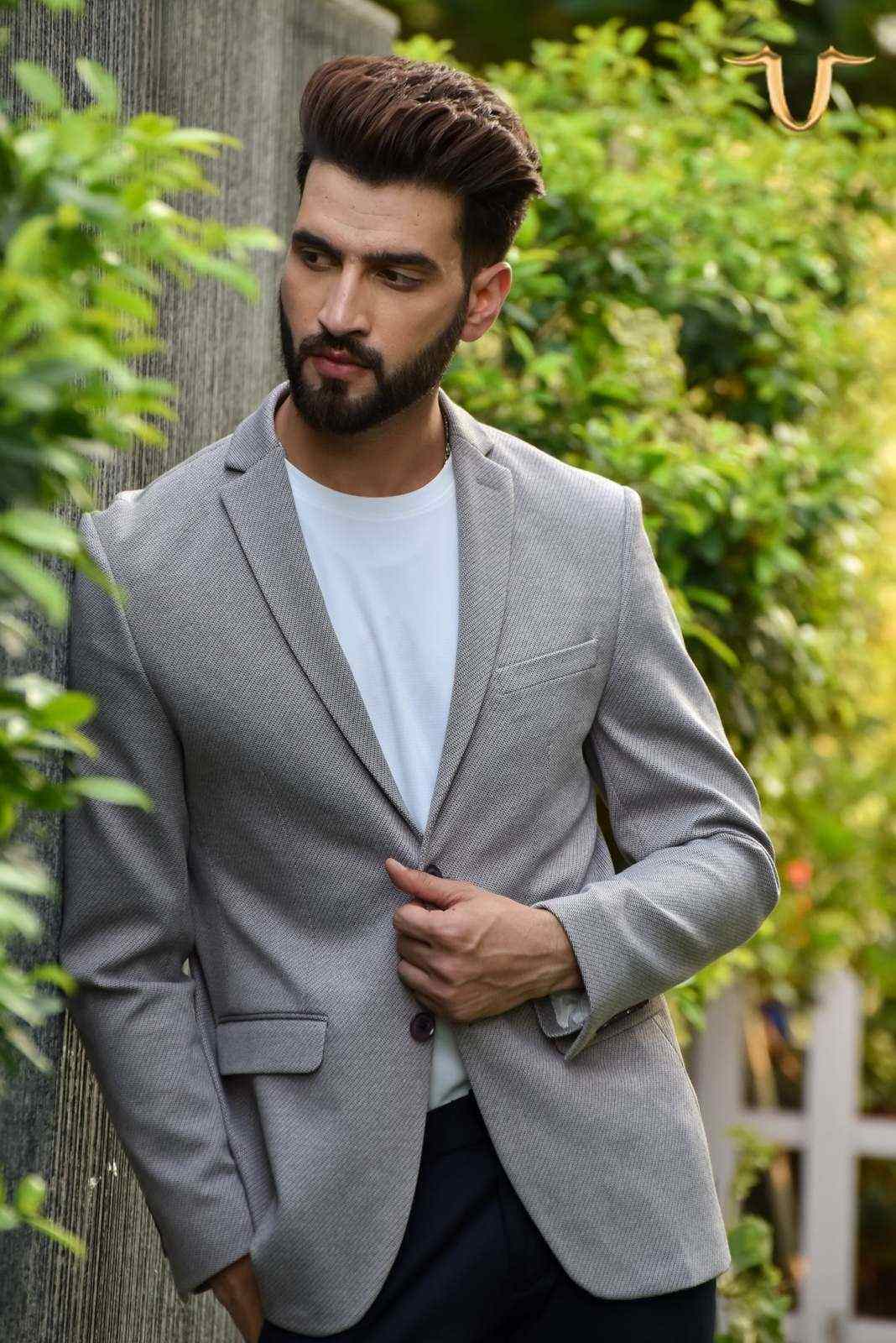 Grey Stretch Knitted Blazer house-of-united