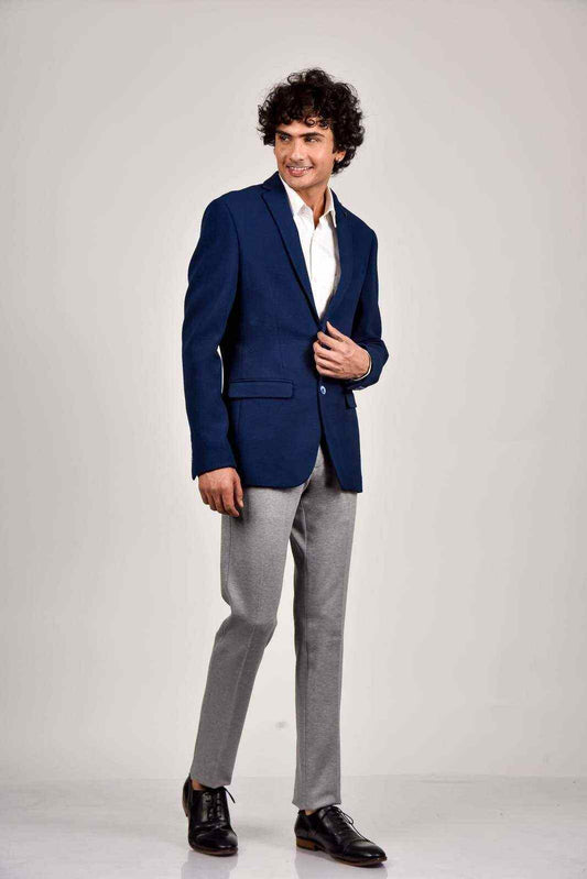 Navy Knitted Stretchable Blazer house-of-united