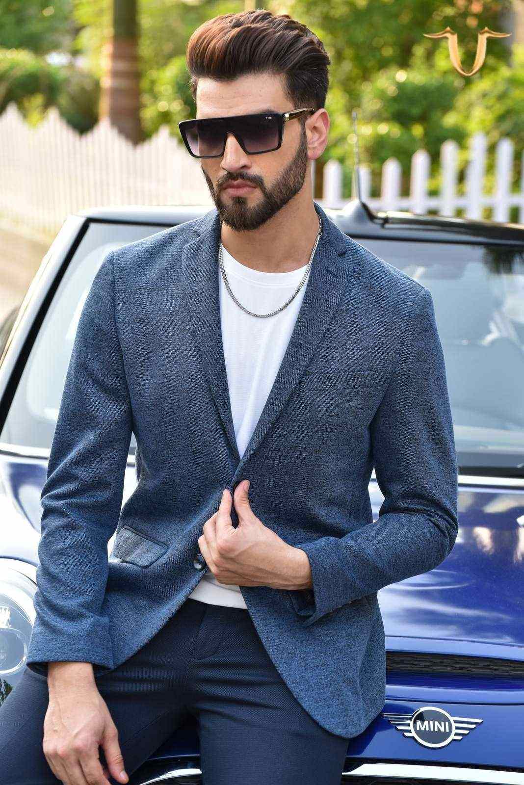 Navy Stretch Knitted Blazer house-of-united