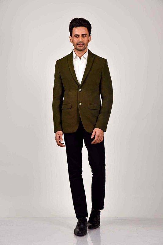 Olive Knitted Strechable Blazer house-of-united