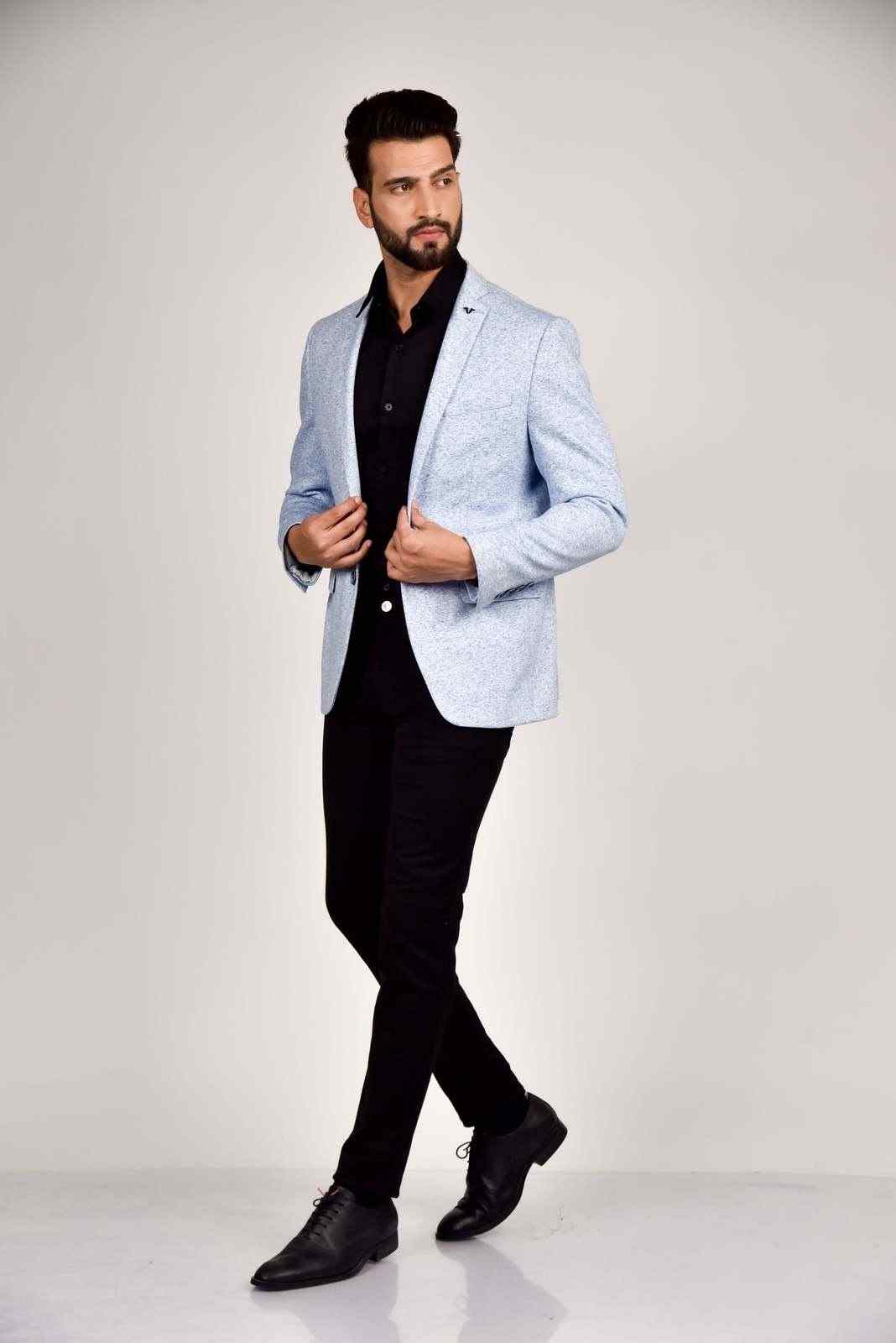 Sky Blue Knitted Blazer for all Occasions house-of-united