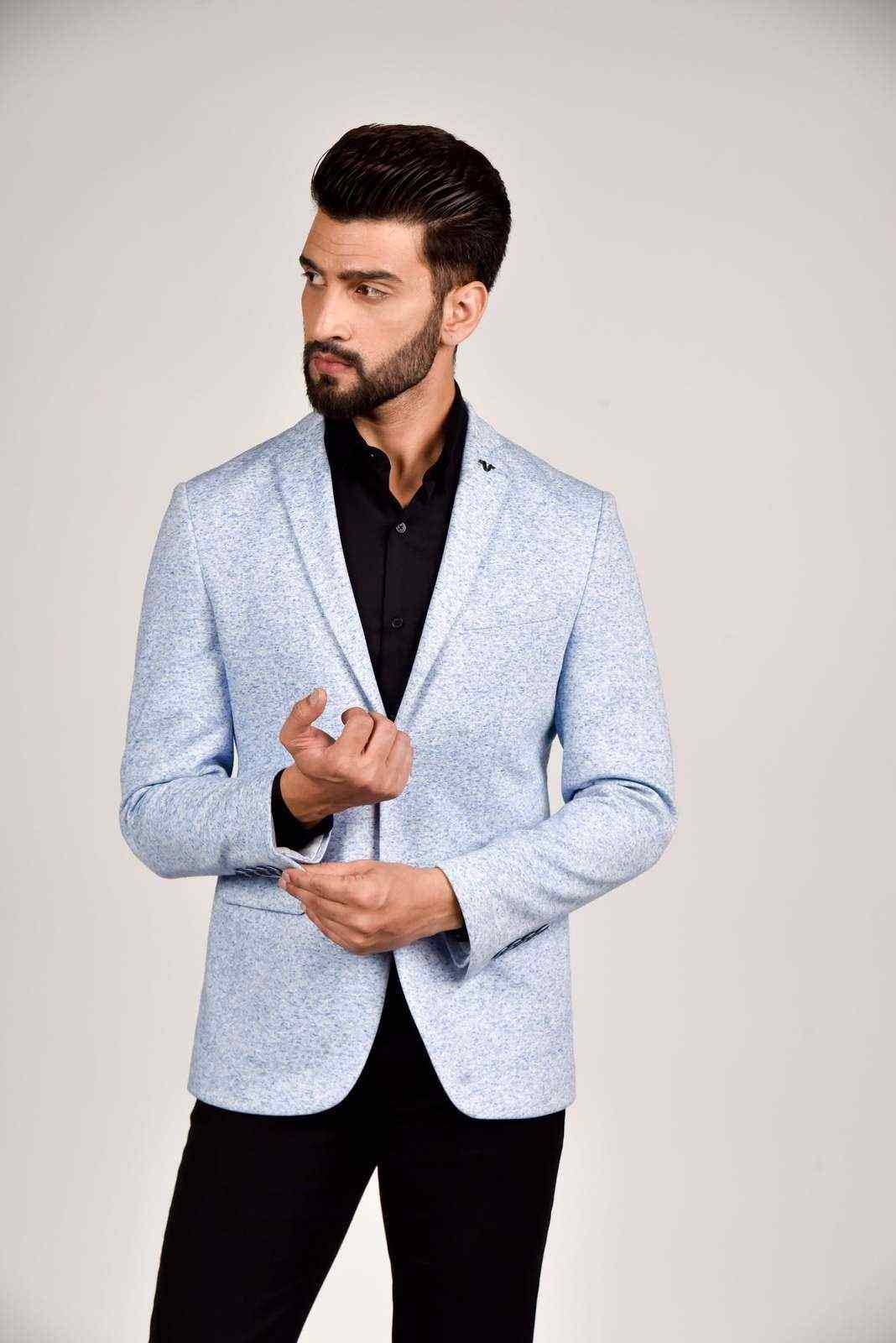 Sky Blue Knitted Blazer for all Occasions house-of-united