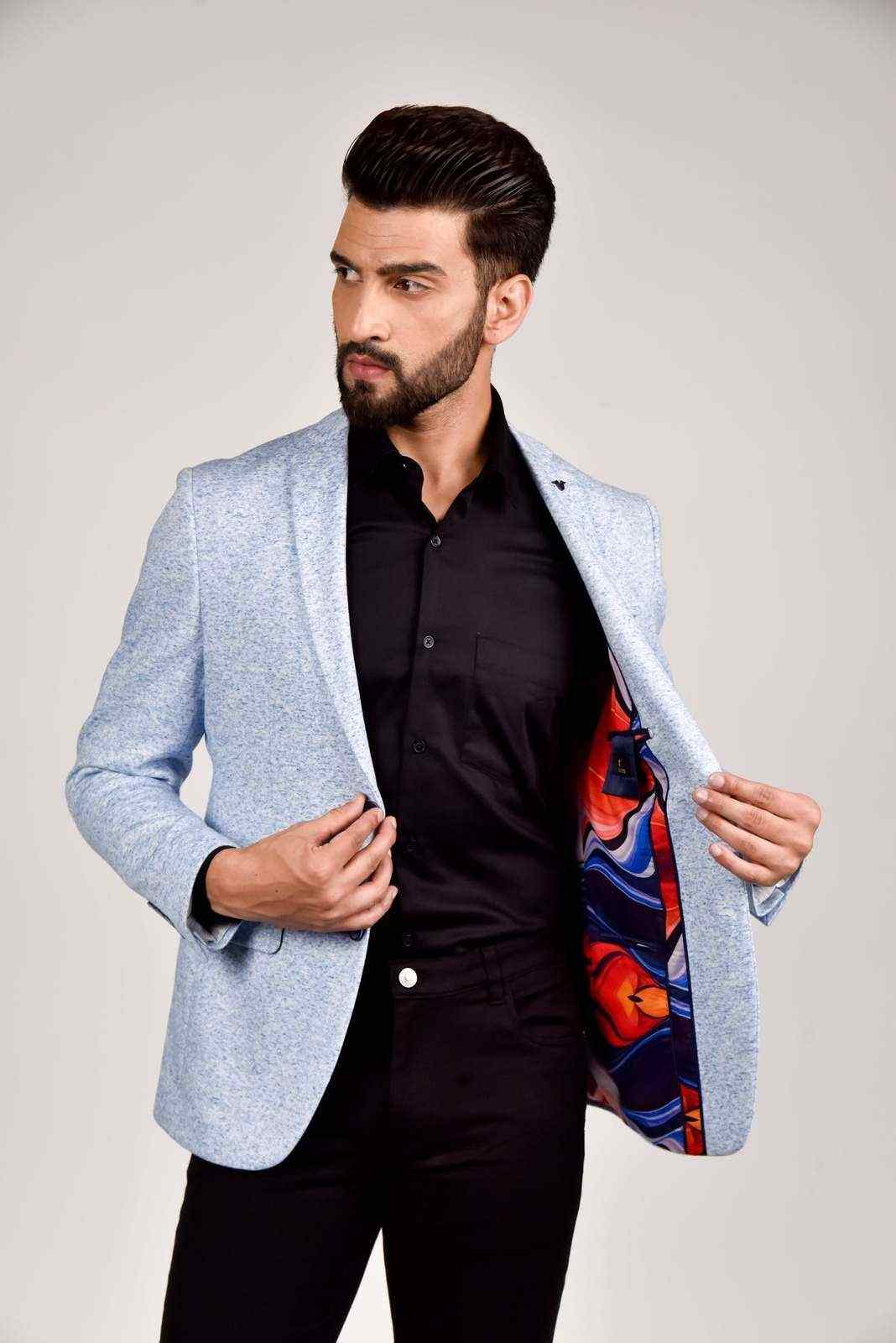 Sky Blue Knitted Blazer for all Occasions house-of-united