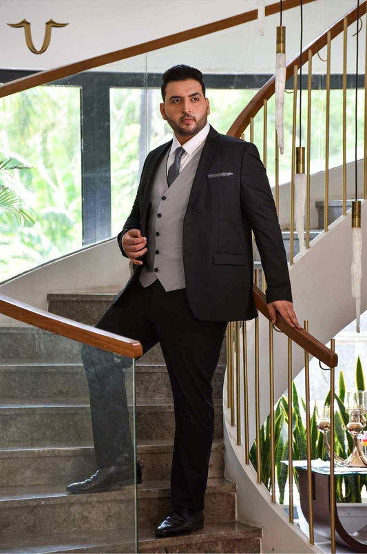 Black 3 Pc Formal Suit With Reversible Waistcoat house-of-united