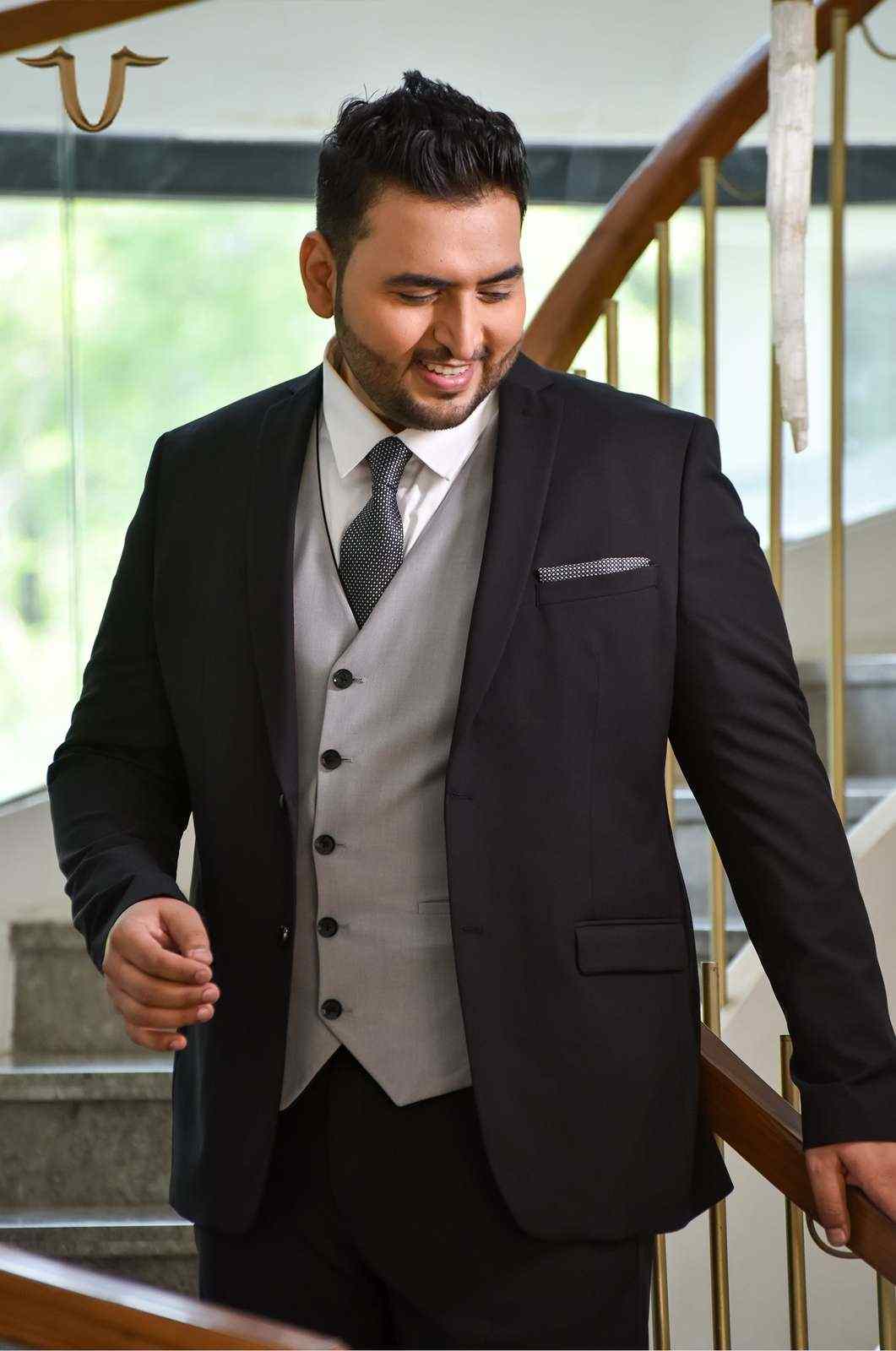 Black 3 Pc Formal Suit With Reversible Waistcoat house-of-united