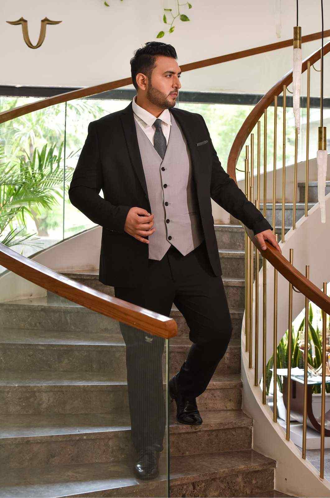 Black 3 Pc Formal Suit With Reversible Waistcoat house-of-united