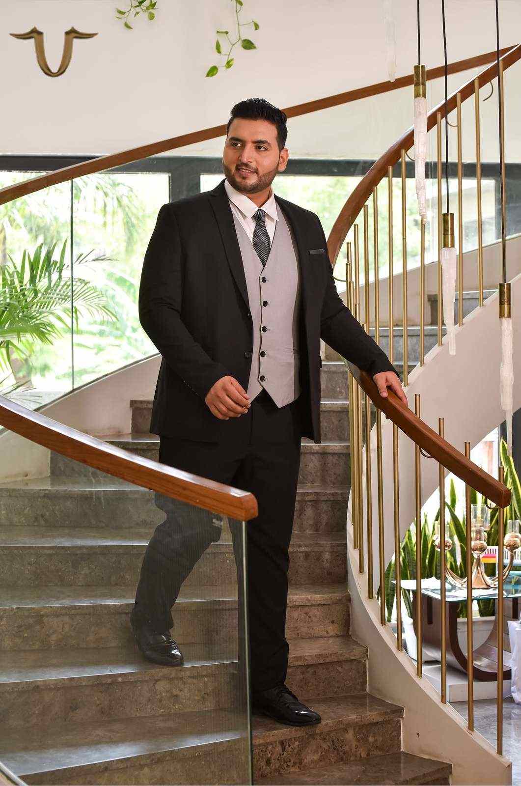 Black 3 Pc Formal Suit With Reversible Waistcoat house-of-united