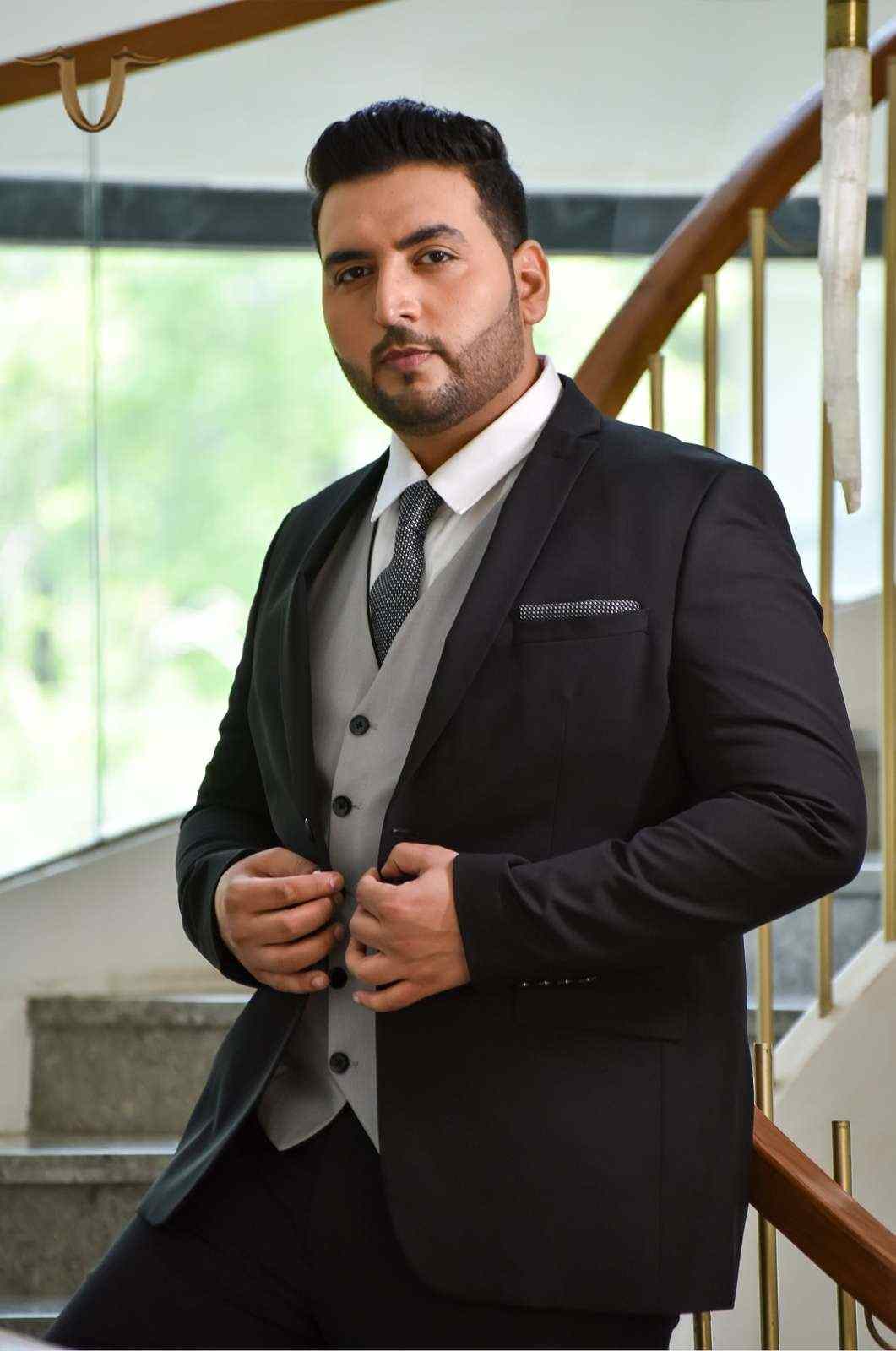 Black 3 Pc Formal Suit With Reversible Waistcoat house-of-united