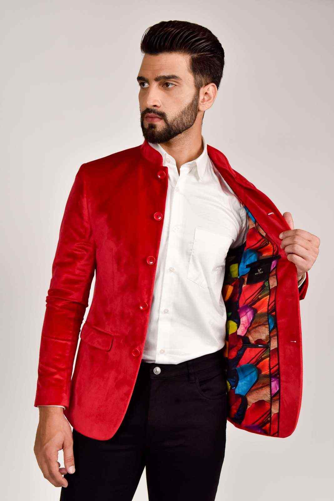 Red Velvet Bandhgala Blazer house-of-united