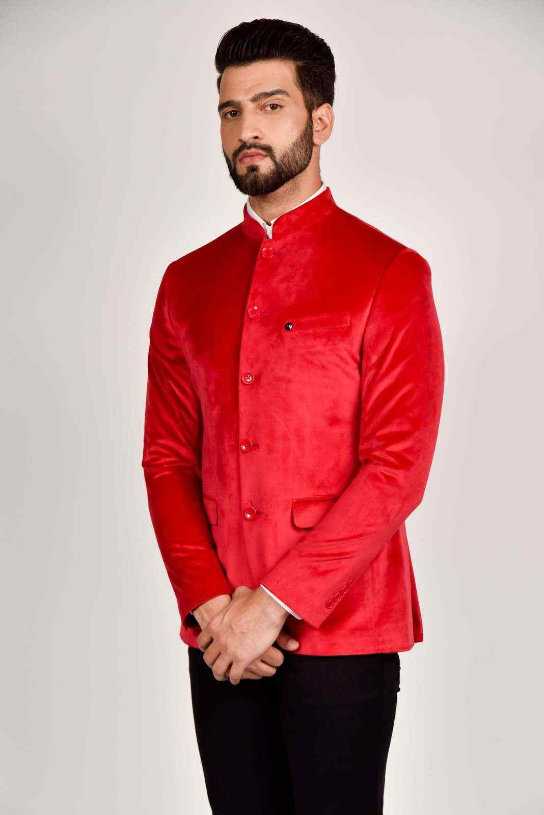 Red Velvet Bandhgala Blazer house-of-united