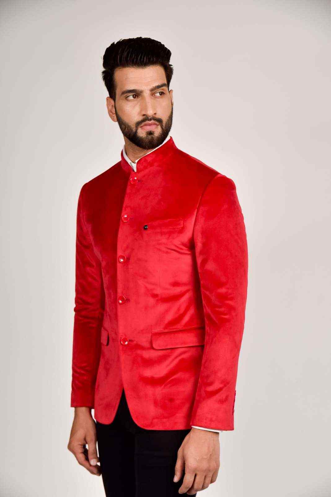 Red Velvet Bandhgala Blazer house-of-united