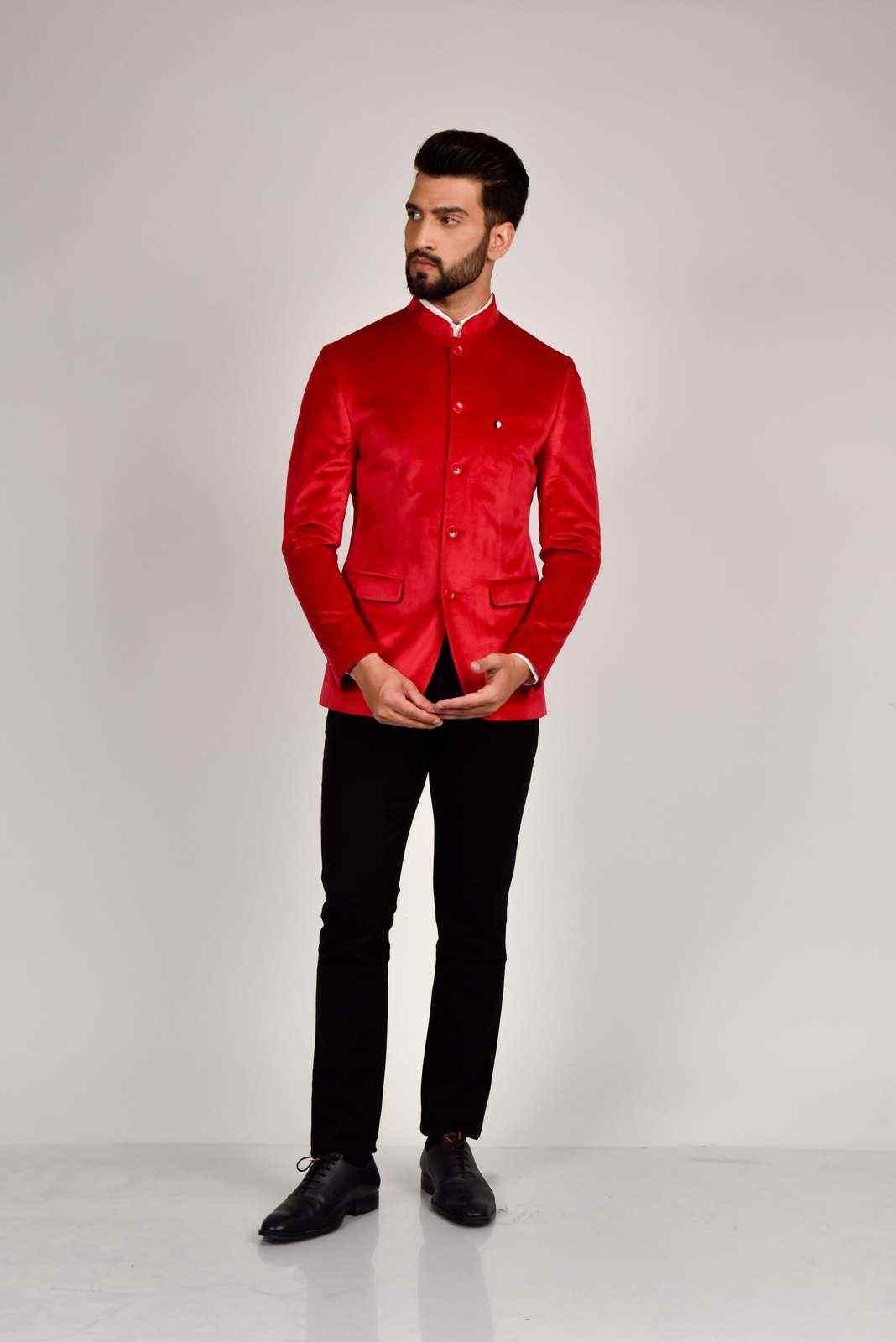 Red Velvet Bandhgala Blazer house-of-united