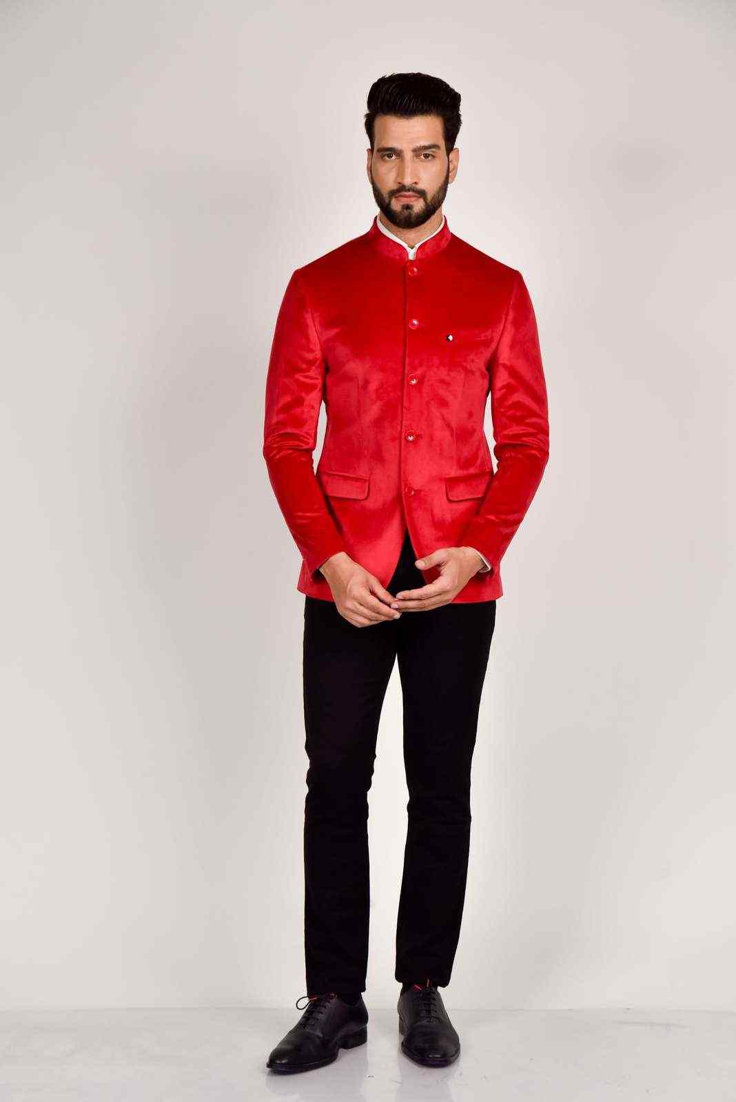 Red Velvet Bandhgala Blazer house-of-united