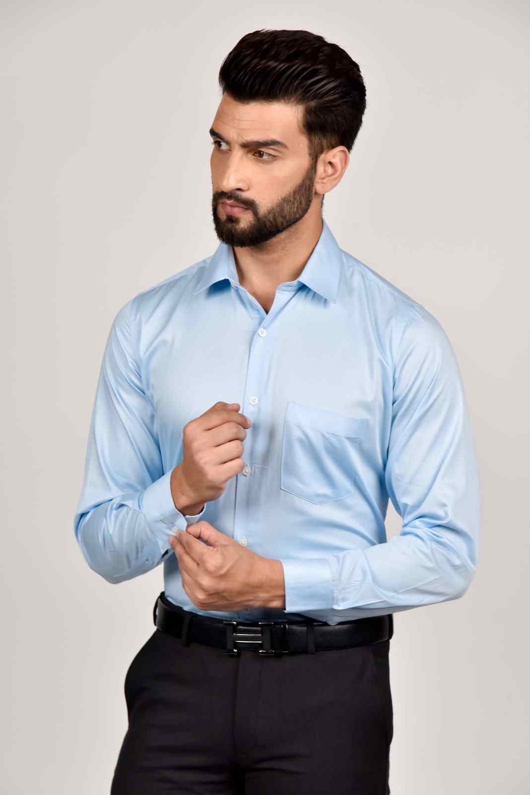 Sky Blue Cotton Satin Shirt house-of-united