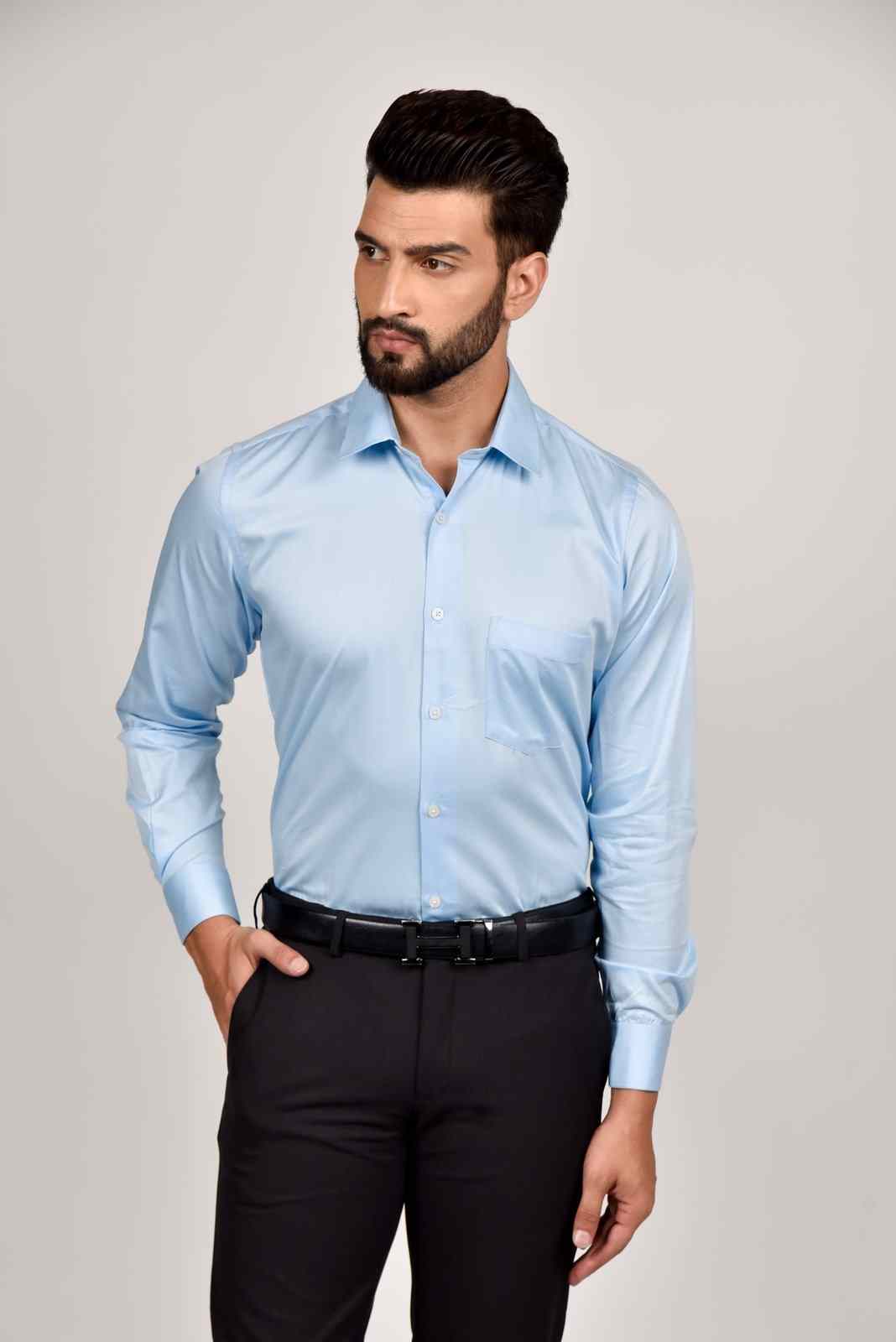 Sky Blue Cotton Satin Shirt house-of-united