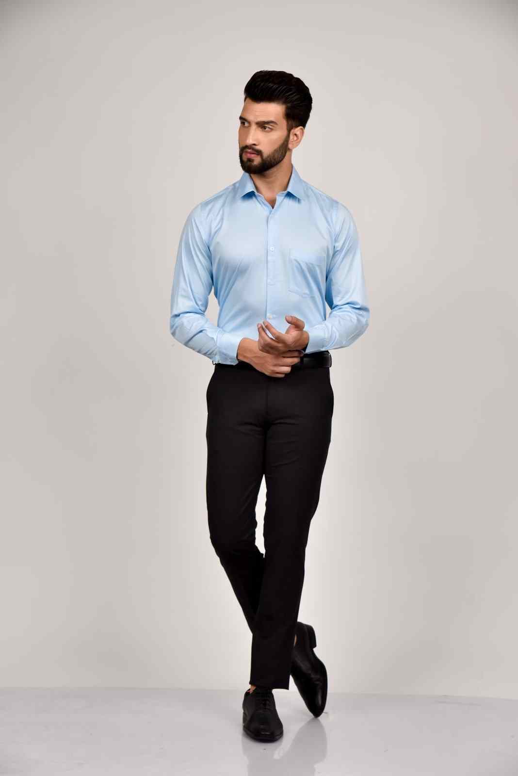 Sky Blue Cotton Satin Shirt house-of-united