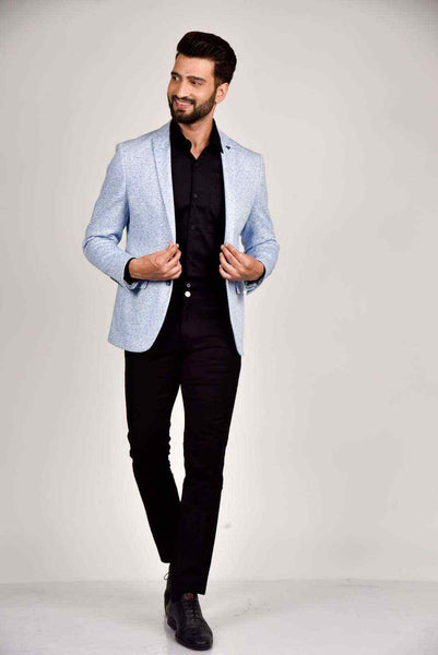 Buy Sky Blue Knitted Blazer Exclusive At House of United