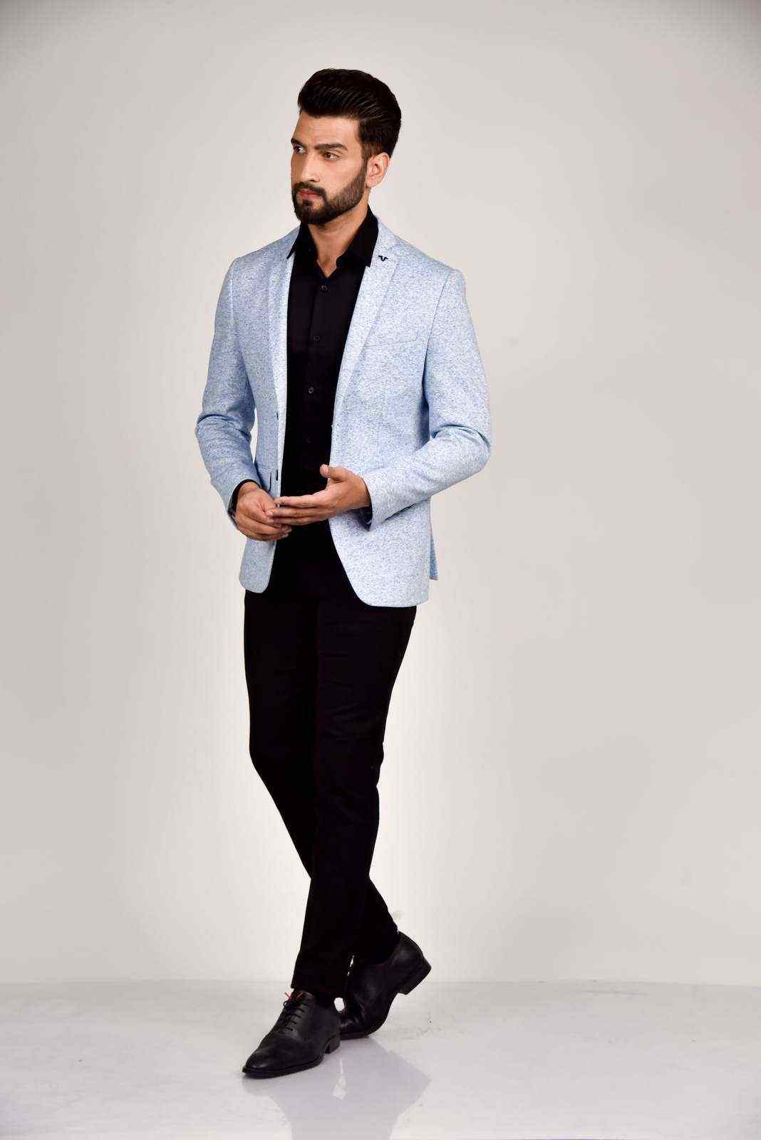 Sky Blue Knitted Blazer for all Occasions house-of-united