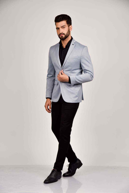 Sky Blue Knitted Blazer with Stretch house-of-united