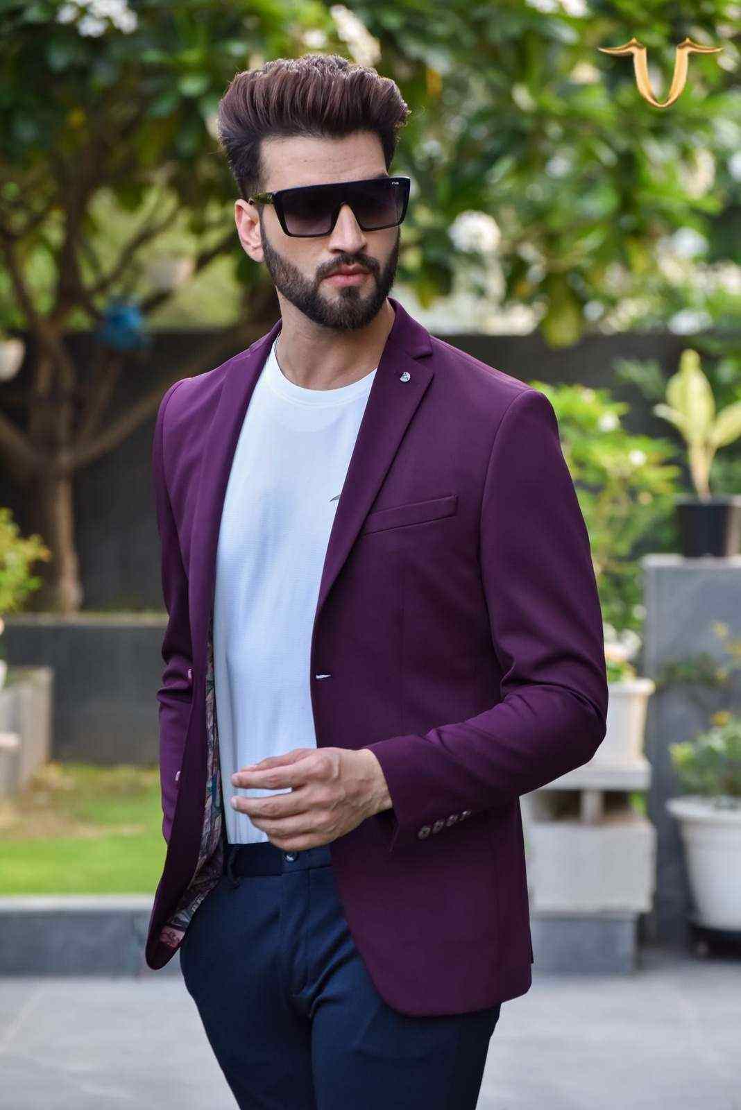 Wine Stretch Knitted Blazer house-of-united