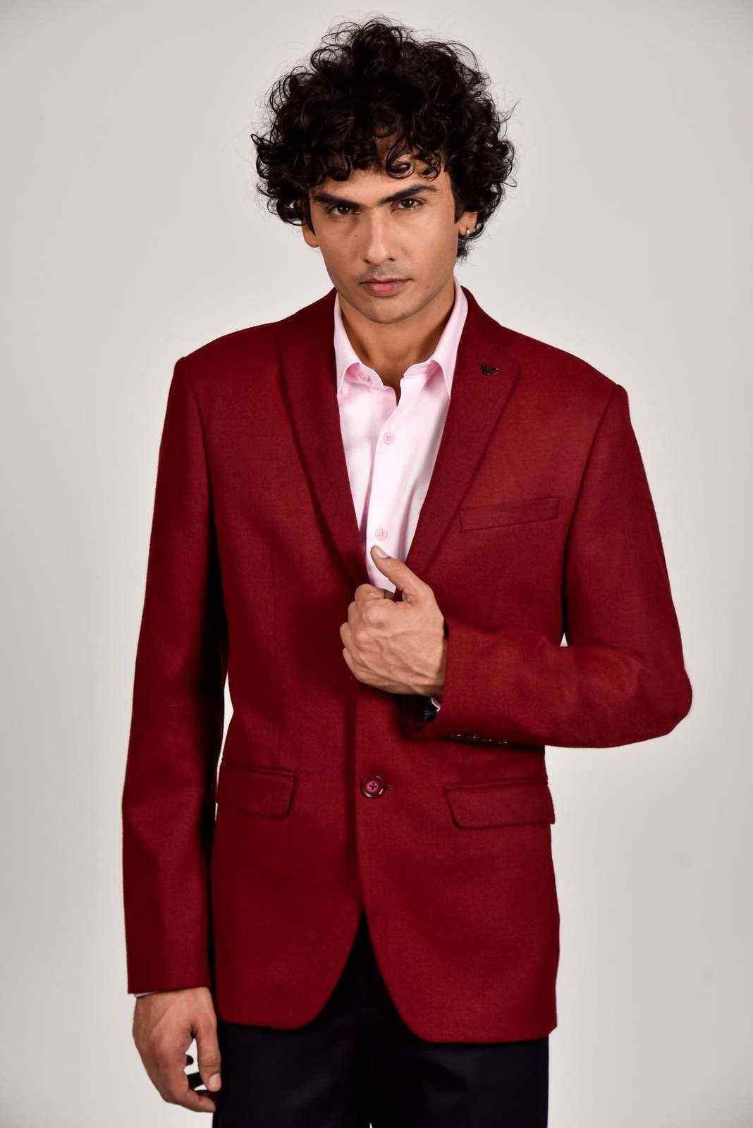 Wine Tweed Woven Blazer house-of-united