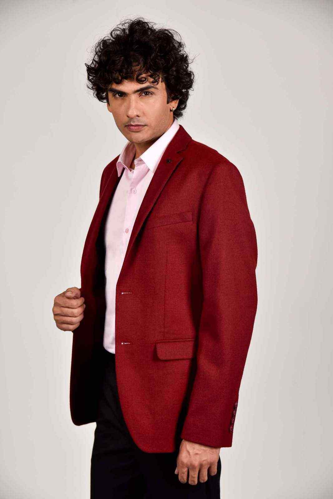 Wine Tweed Woven Blazer house-of-united