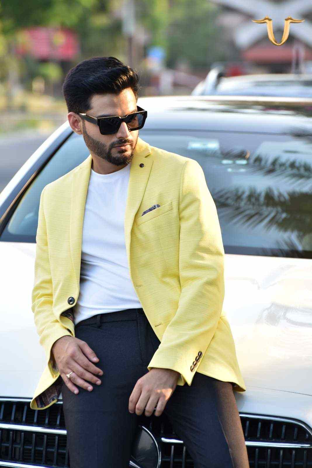 Yellow Stretch Knitted Blazer house-of-united