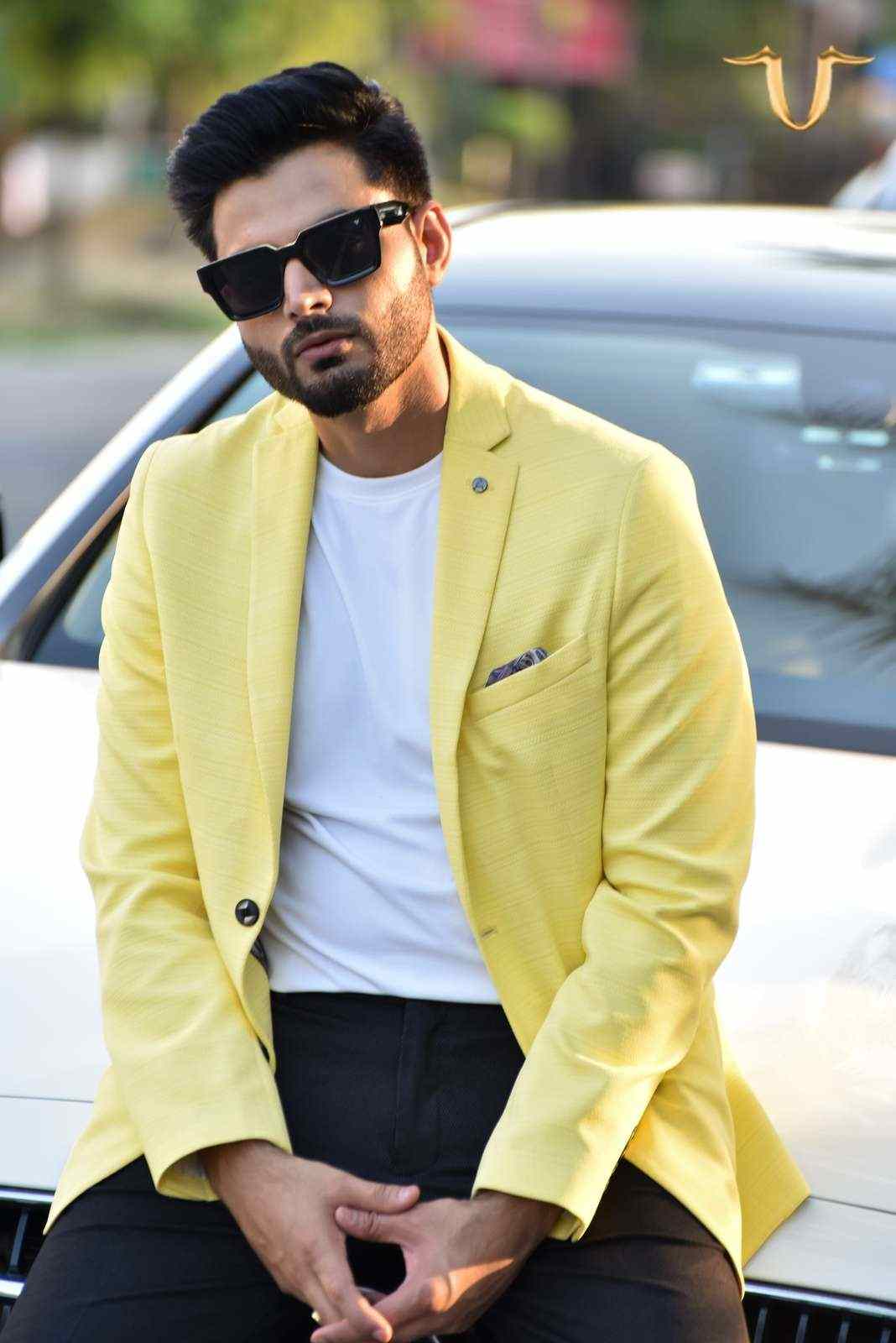 Yellow Stretch Knitted Blazer house-of-united